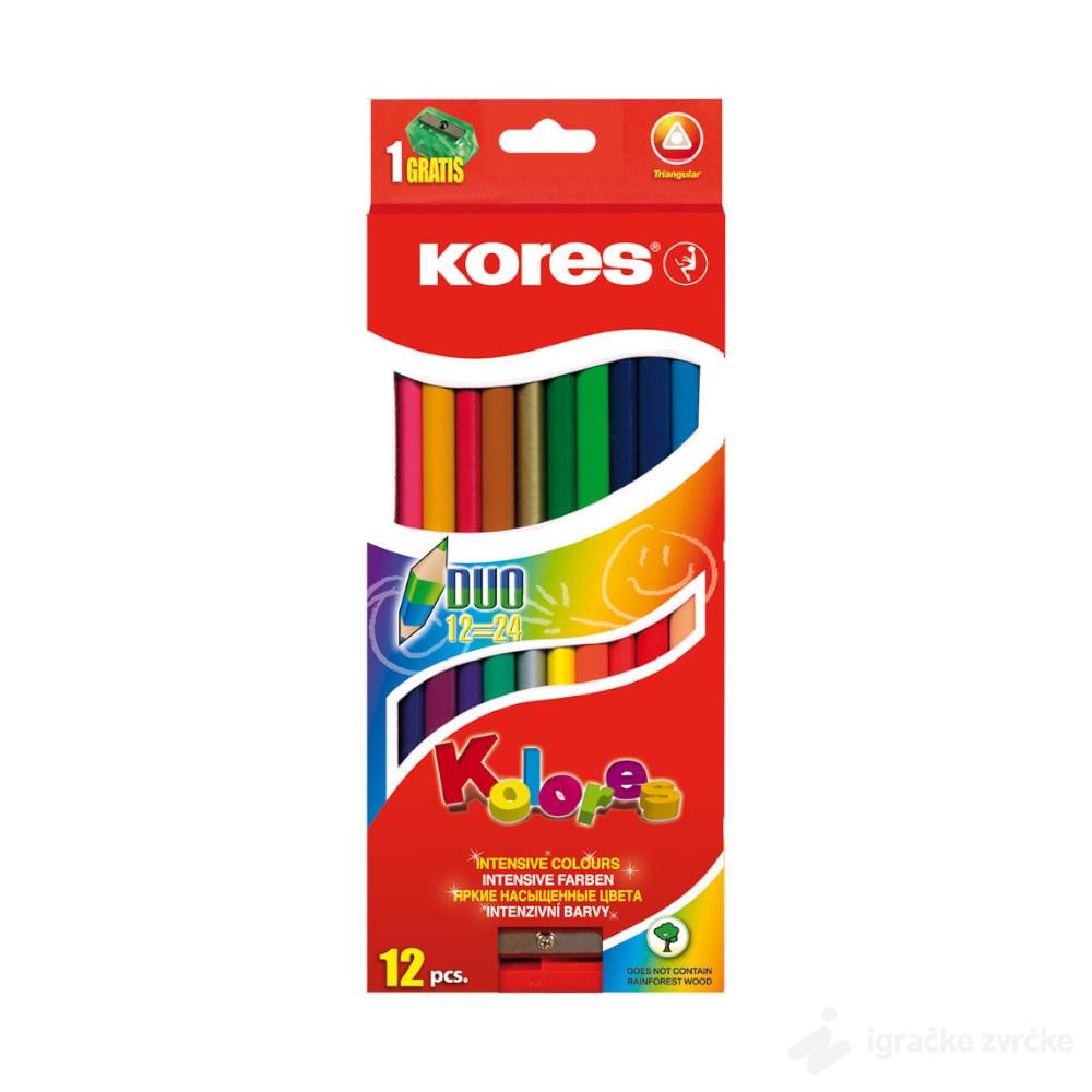 KORES Dvostrane drvene bojice 12kom+rezač